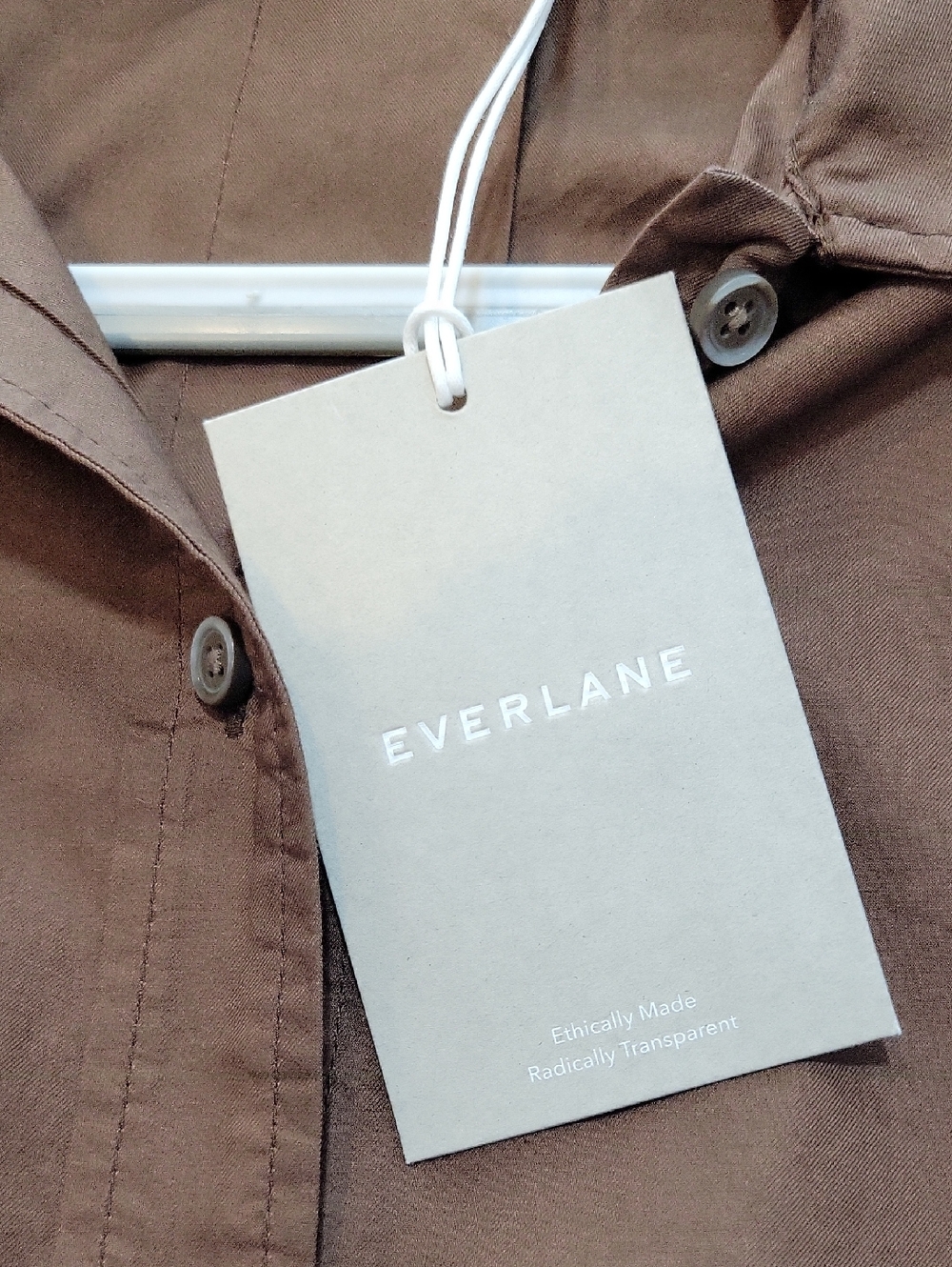 Everlane Brown Cotton Long Slevve Button Up Shirt XXS NWT - Picture 4 of 10